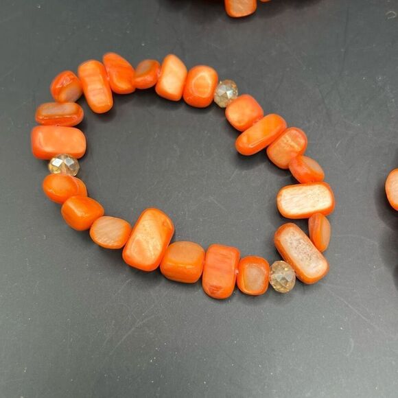 Freeform Shell Bead Bracelet Lot 4 Orange Beaded Stretch Coconut Beach Kawaii - Picture 6 of 7